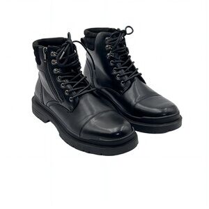 Gordon Rush Black Italian Leather Grunge Combat Cap Toe Boot Side Zip Men’s 8